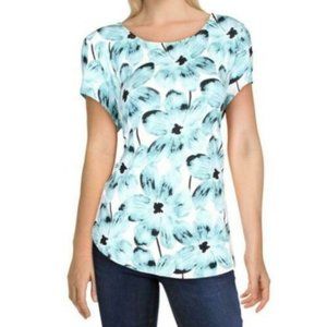 Alfani Women's Blouse White Blue Size Small S Floral Print Stretch